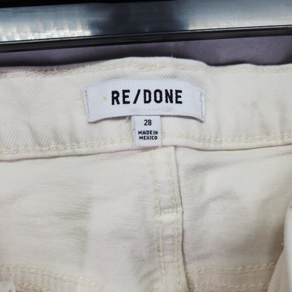 RE/DONE Jeans Size 28 70's Stove Pipe Frayed Ivory High Rise With Stretch - Picture 13 of 14